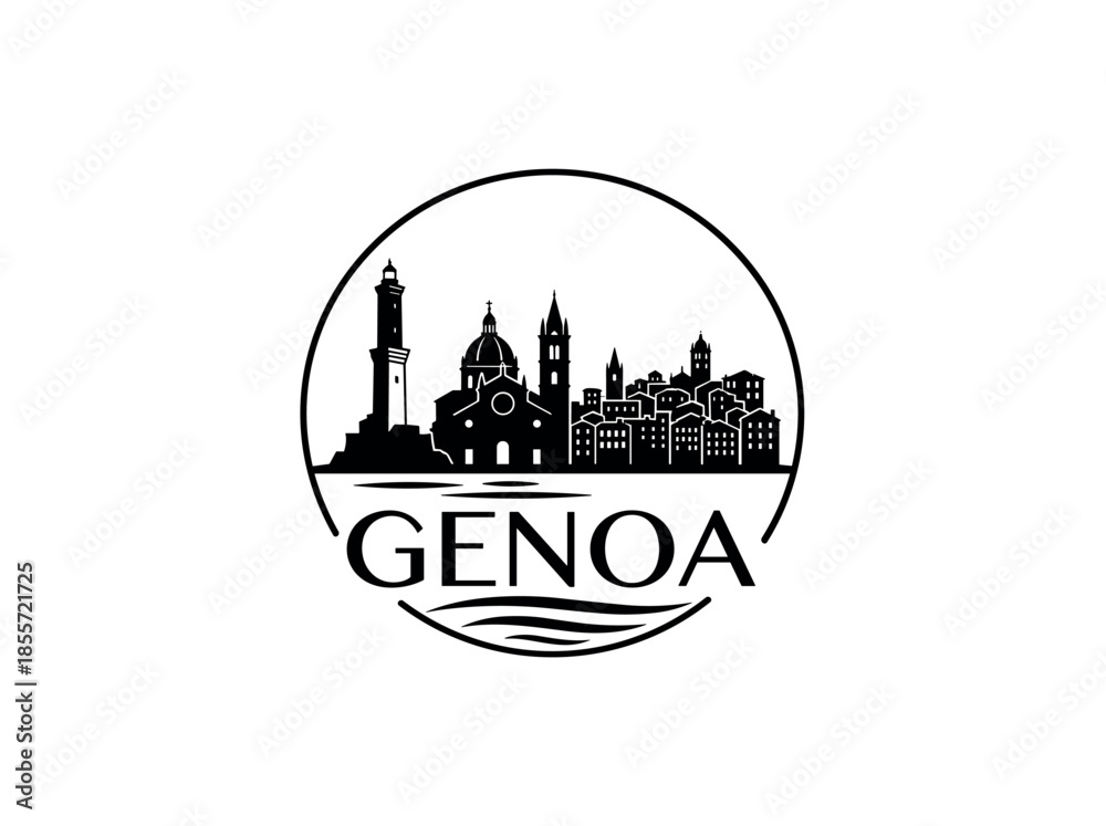 Obraz premium Genoa city of Italy skyline emblem with landmarks