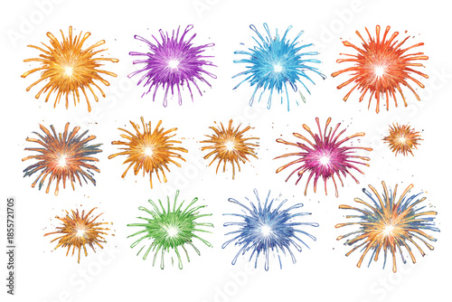 Bright Colorful Fireworks Bursting Against Dark Background