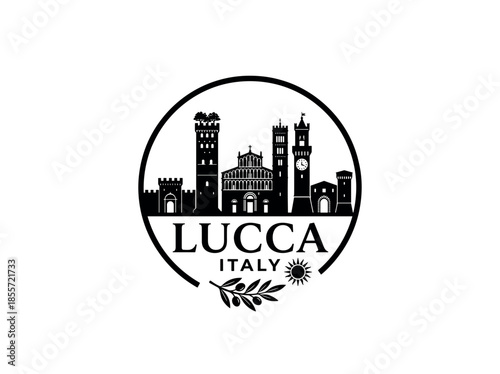 Lucca city of Italy skyline emblem with landmarks