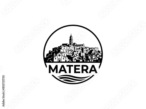 Matera city of Italy skyline emblem with landmarks