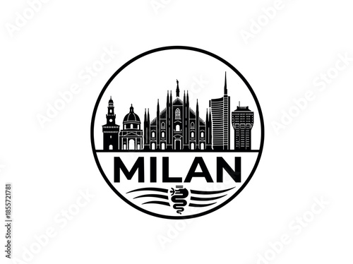 Milan city of Italy skyline emblem with landmarks