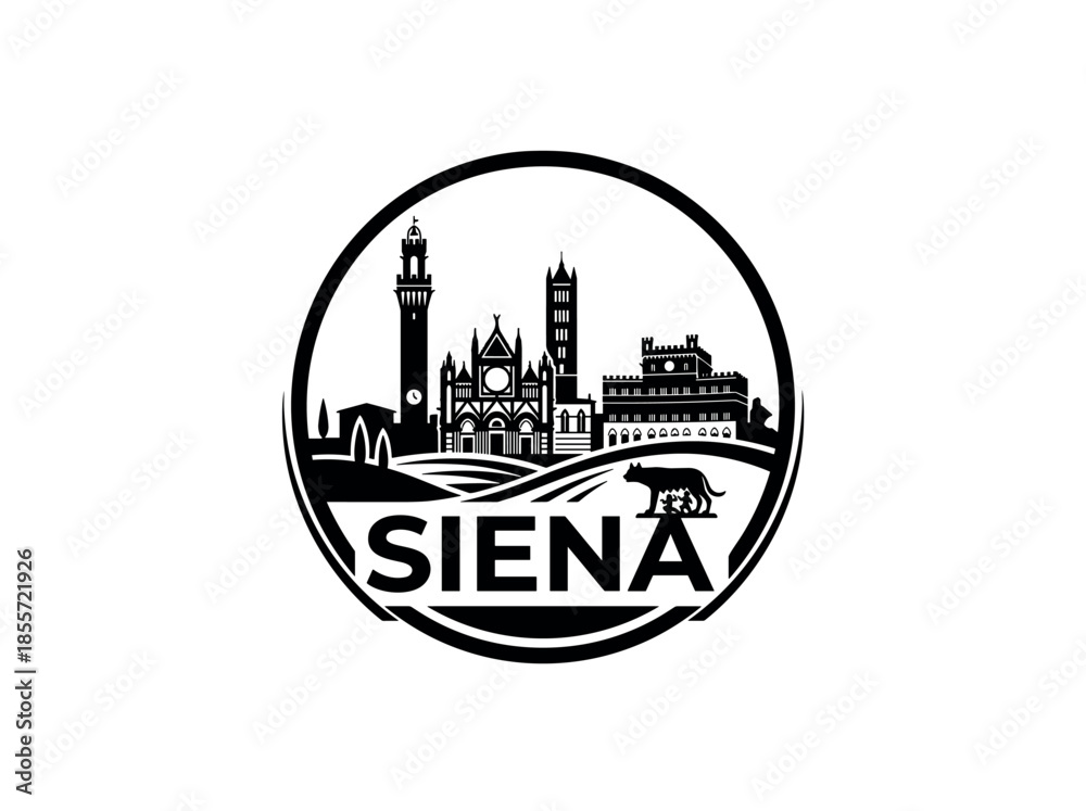 Fototapeta premium Siena city of Italy skyline emblem with landmarks