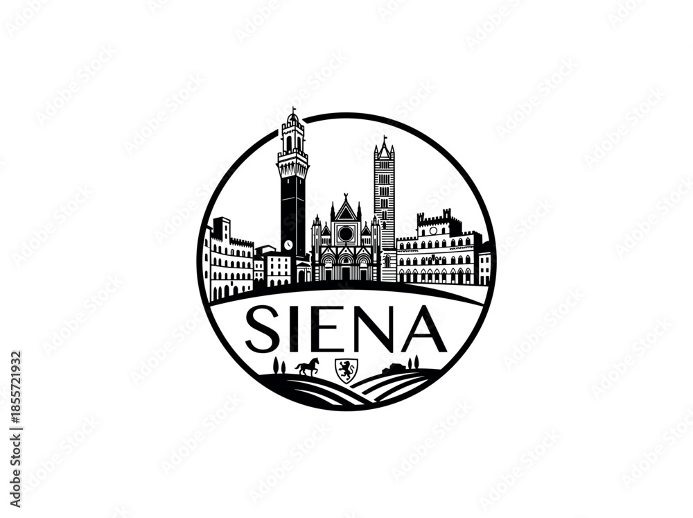 Fototapeta premium Siena city of Italy skyline emblem with landmarks