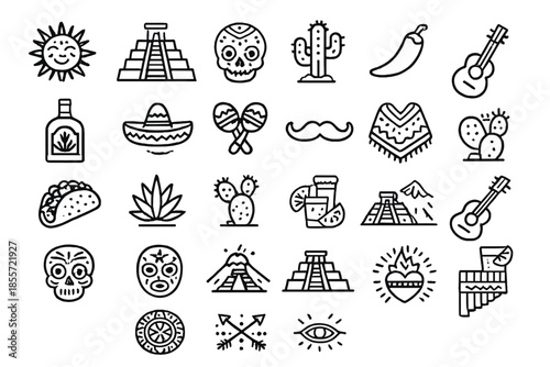 Hand drawn Mexican culture icons set