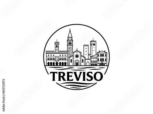 Treviso city of Italy skyline emblem with landmarks