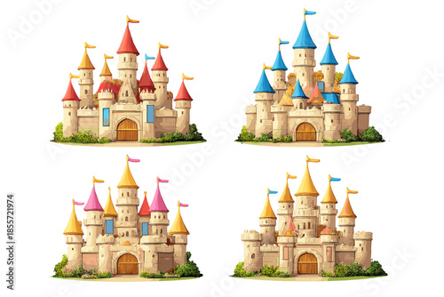 Four Fantasy Castles in Different Colors