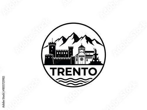 Trento city of Italy skyline emblem with landmarks
