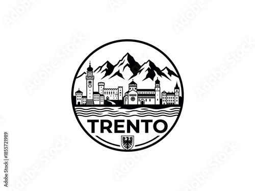 Trento city of Italy skyline emblem with landmarks