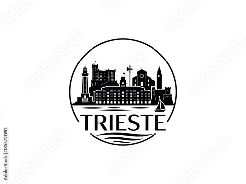 Trieste city of Italy skyline emblem with landmarks
