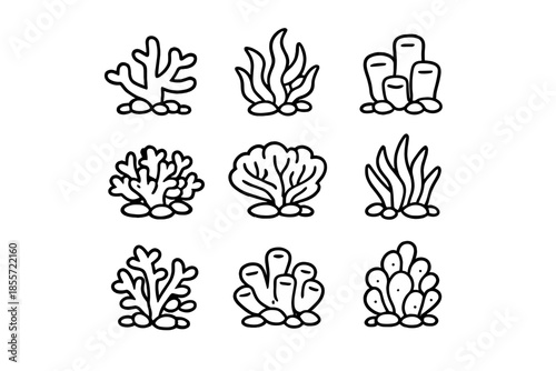 Set of cartoon coral reef icons