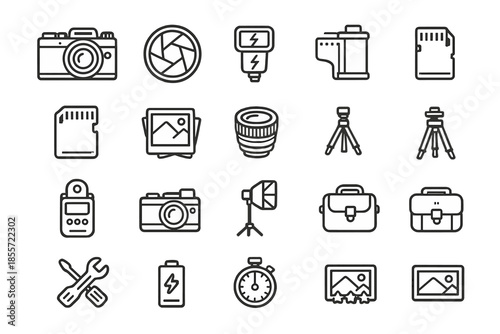 Photography Icons Collection on a Blurred Background