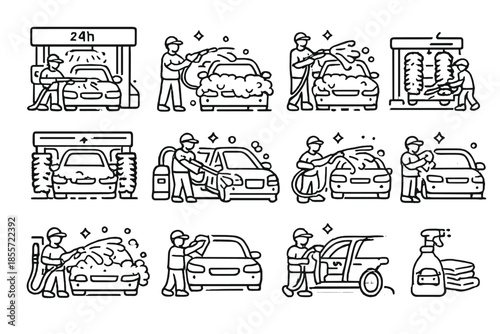 Car Wash Process Icons