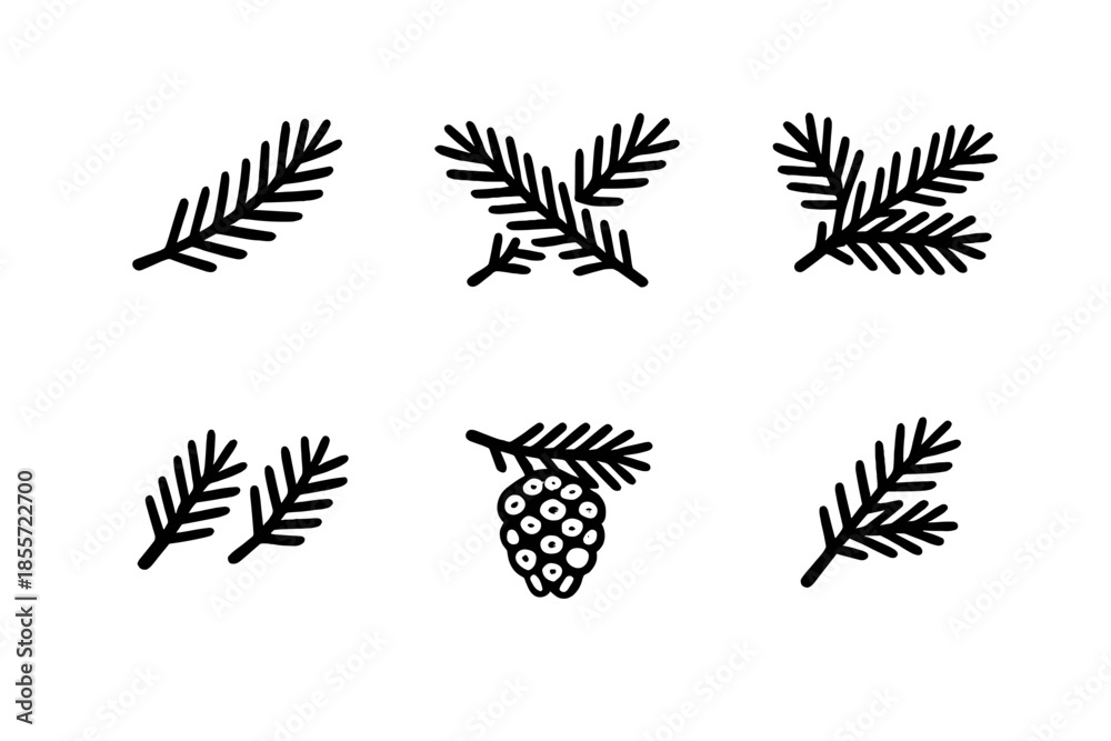 Fototapeta premium Christmas pine branch and pinecone graphic