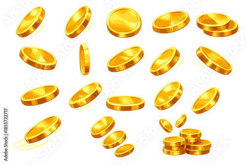 Golden Coins Falling and Stacked