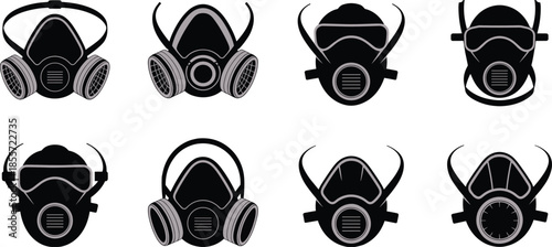 Gas mask icon, respirator vector, protective equipment, safety gear, industrial mask, emergency design, filtration device, toxic protection, hazard symbol, health