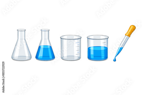 Chemistry lab equipment with blue liquid