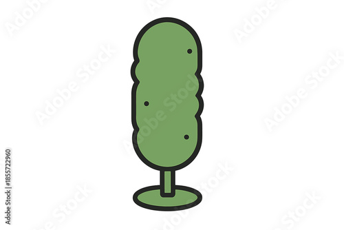 Green pickle with black outline and shadow on gradient background