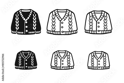 Collection of knitted cardigans on a dark background