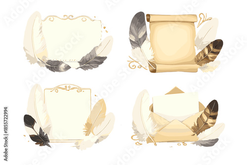 Elegant Feathered Stationery Elements on a Textured Background