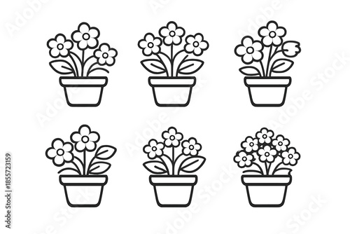 Potted Flowers Icons Set