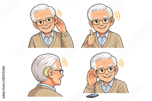 Elderly man with hearing aid showing improved hearing