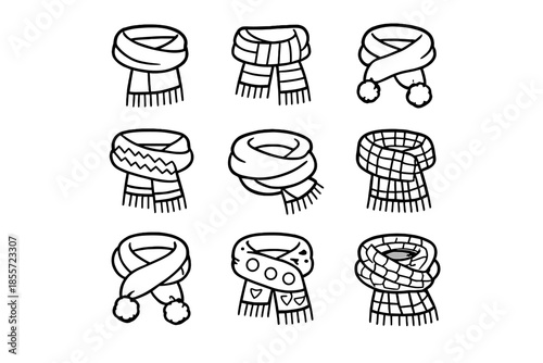 Collection of nine hand-drawn scarf icons