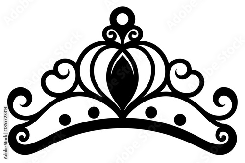 Elegant black tiara with swirling decorative elements and pearl accents Vector
