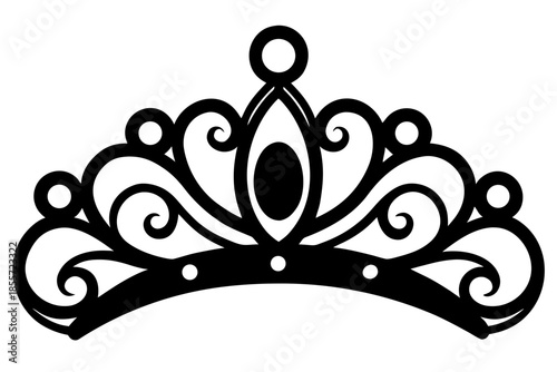 Elegant black tiara with swirling decorative elements and pearl accents Vector