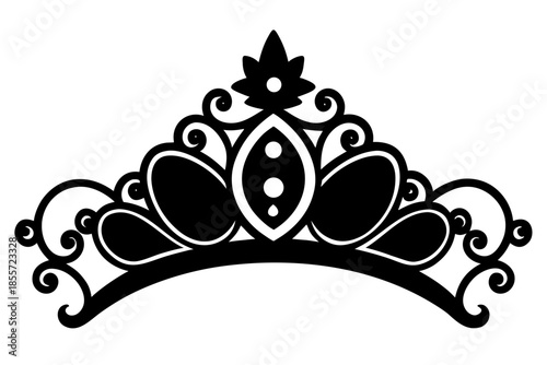Elegant black tiara with swirling decorative elements and pearl accents Vector