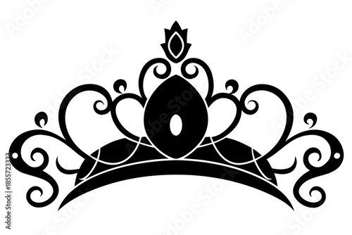 Elegant black tiara with swirling decorative elements and pearl accents Vector