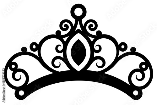 Elegant black tiara with swirling decorative elements and pearl accents Vector