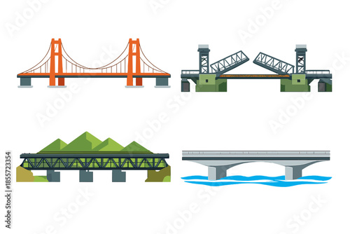 Four types of bridges on a dark background
