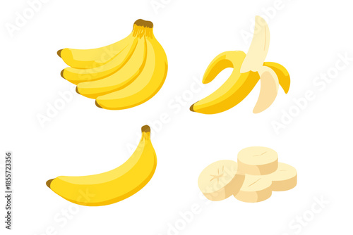 Brightly Lit Bananas Arranged in Various Forms