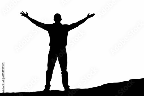 man with arms raised silhouette vector, Silhouette of a man with arms outstretched on a rocky surface Vector 
