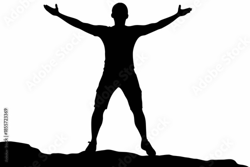 man with arms raised silhouette vector, Silhouette of a man with arms outstretched on a rocky surface Vector 