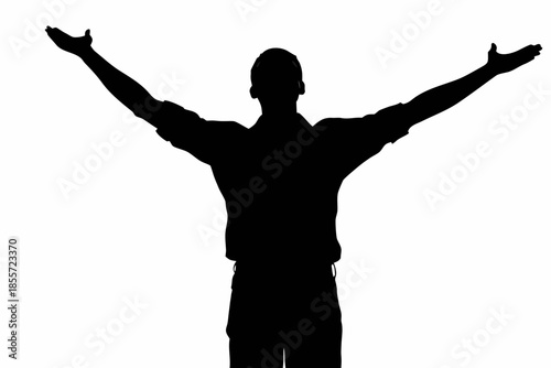 man with arms raised silhouette vector, Silhouette of a man with arms outstretched on a rocky surface Vector 