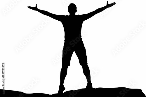 man with arms raised silhouette vector, Silhouette of a man with arms outstretched on a rocky surface Vector 