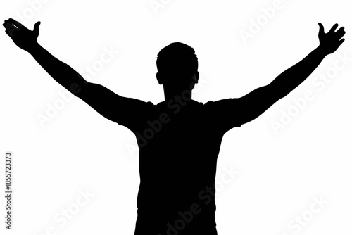 man with arms raised silhouette vector, Silhouette of a man with arms outstretched on a rocky surface Vector 