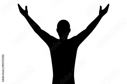 man with arms raised silhouette vector, Silhouette of a man with arms outstretched on a rocky surface Vector 