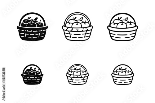 Set of six apple basket icons