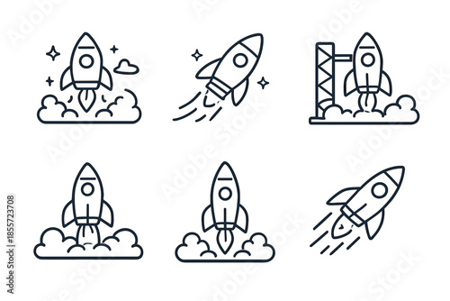 Rocket launch icon set