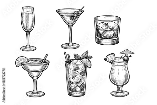 Black and White Hand-Drawn Cocktails