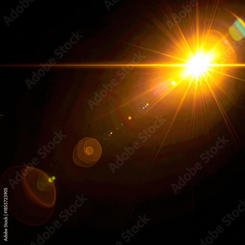 Bright burst of light emanating from a central star-like source on black