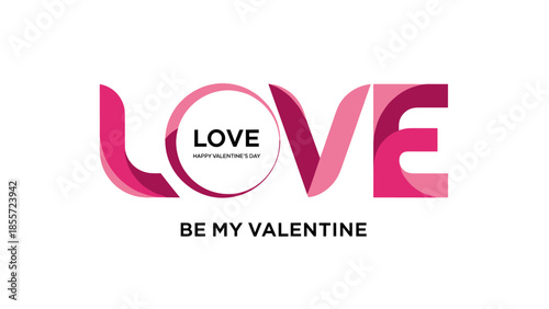 Love typography vector for Valentine Day, pink and purple romantic lettering design, Be My Valentine message isolated on white backgroundLove typography vector for Valentine Day, pink and purple roman
