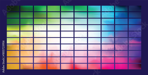 Abstract colorful background loop on a TV screen with alpha channel featuring a blue grid pattern of architectural glass windows and metallic business technology textures