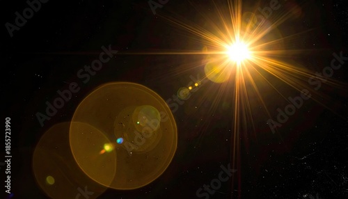 Bright celestial body radiates light across a dark, grainy expanse