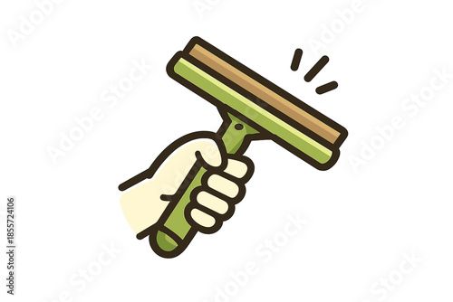 Hand holding a squeegee for cleaning windows