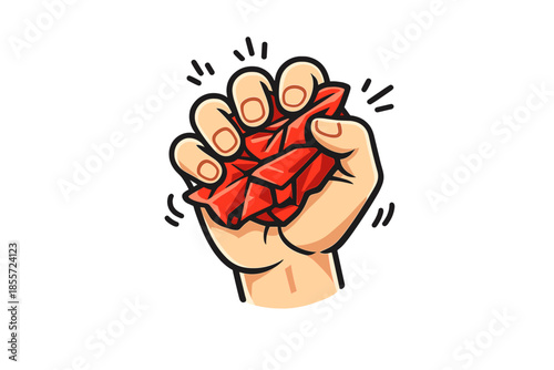 Fist crushing red crystals