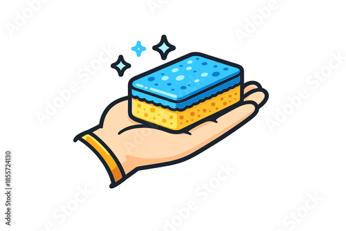 Hand holding a sparkling cleaning sponge