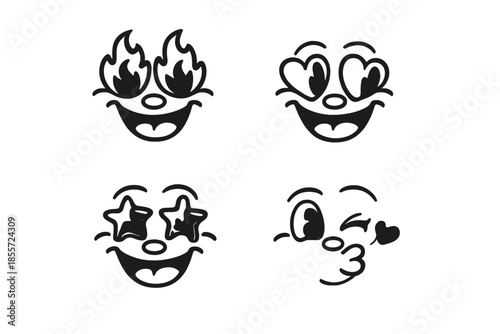 Four cartoon faces with different expressions